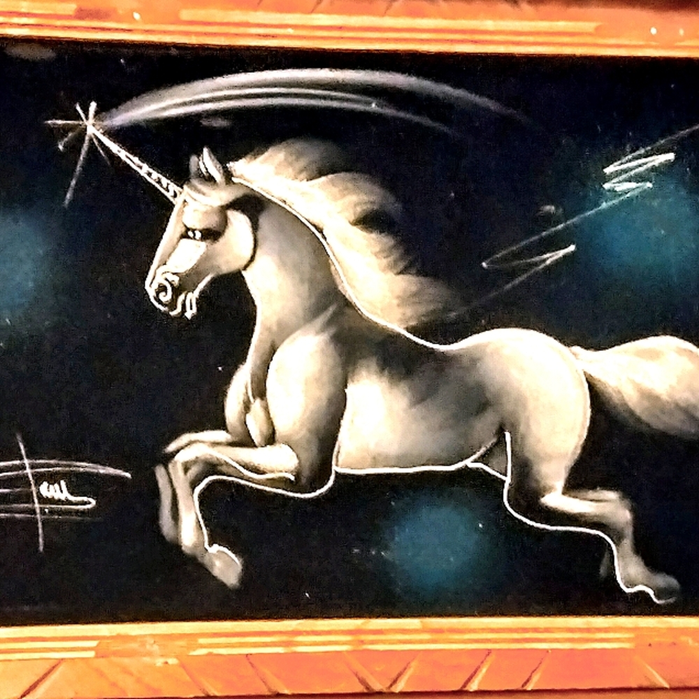Vintage unicorn felt painting.